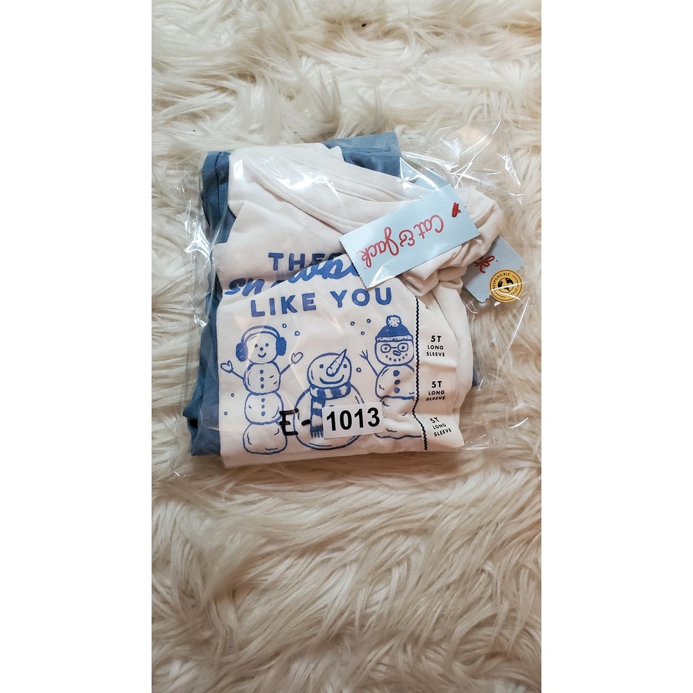 Cat & Jack Kids 5T Snowman Graphic Tee and Joggers Set Blue Cream New